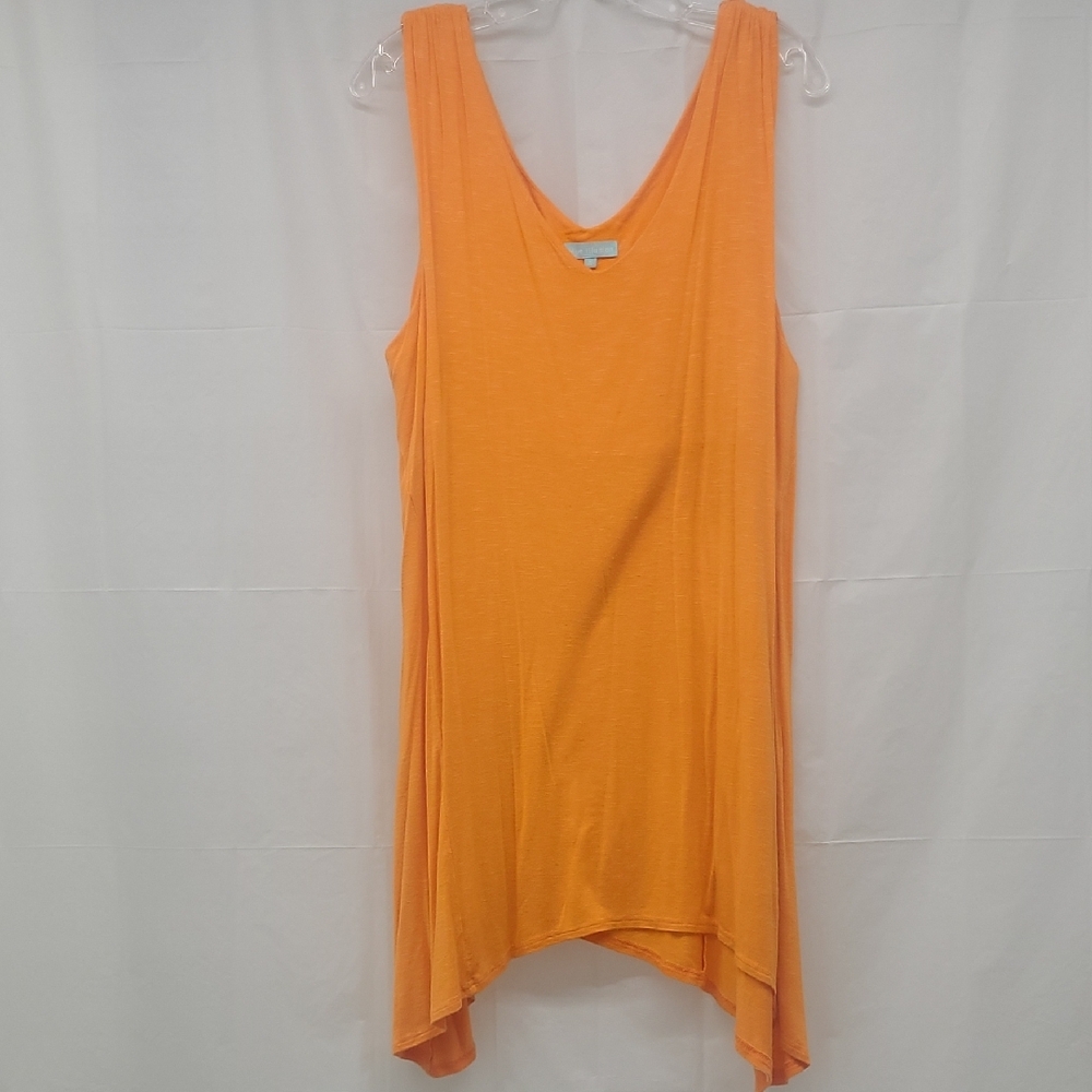 Bright Orange Tank Top Tunic Longer Length Blu Illusion Size 2L Sharkbite EUC